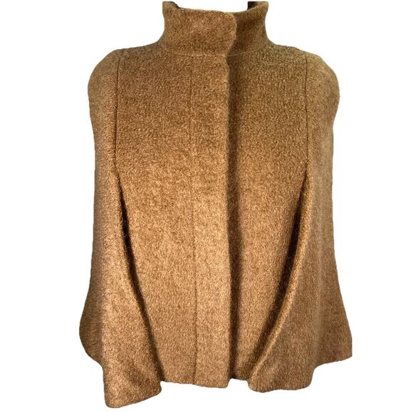 Zara Women's Camel Ochre Mohair Blend Cape Cropped Jacket Size Medium - Picture 6 of 12